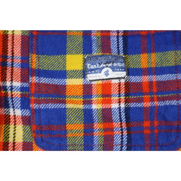 Rocawear Shirt Mens 2XL Red Blue Yellow Plaid Flannel Button Up Streetwear - Picture 3 of 6